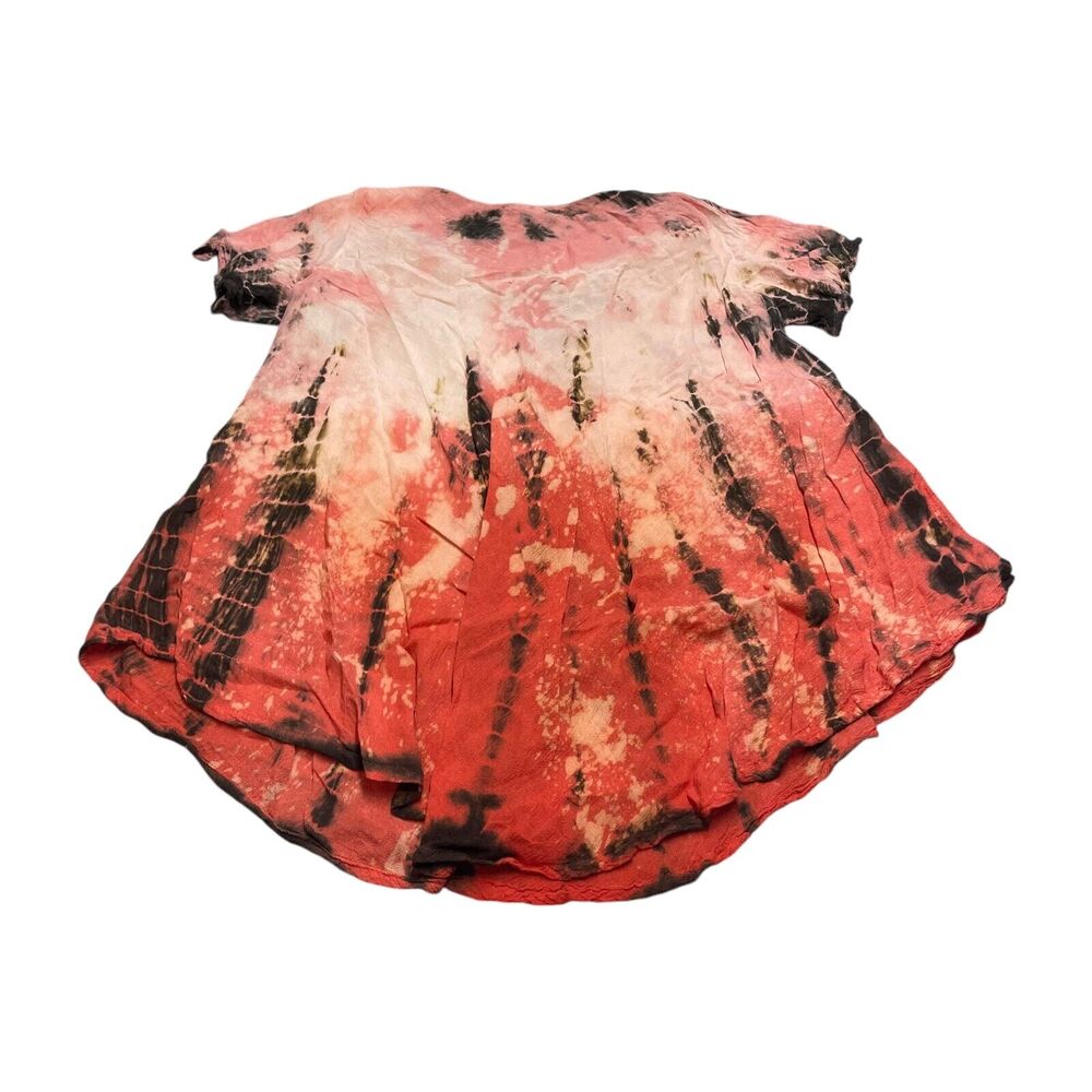 Papa Vancouver Blouse Top Womens Free Size Coral Black Printed Classic Round Hem - Picture 3 of 8